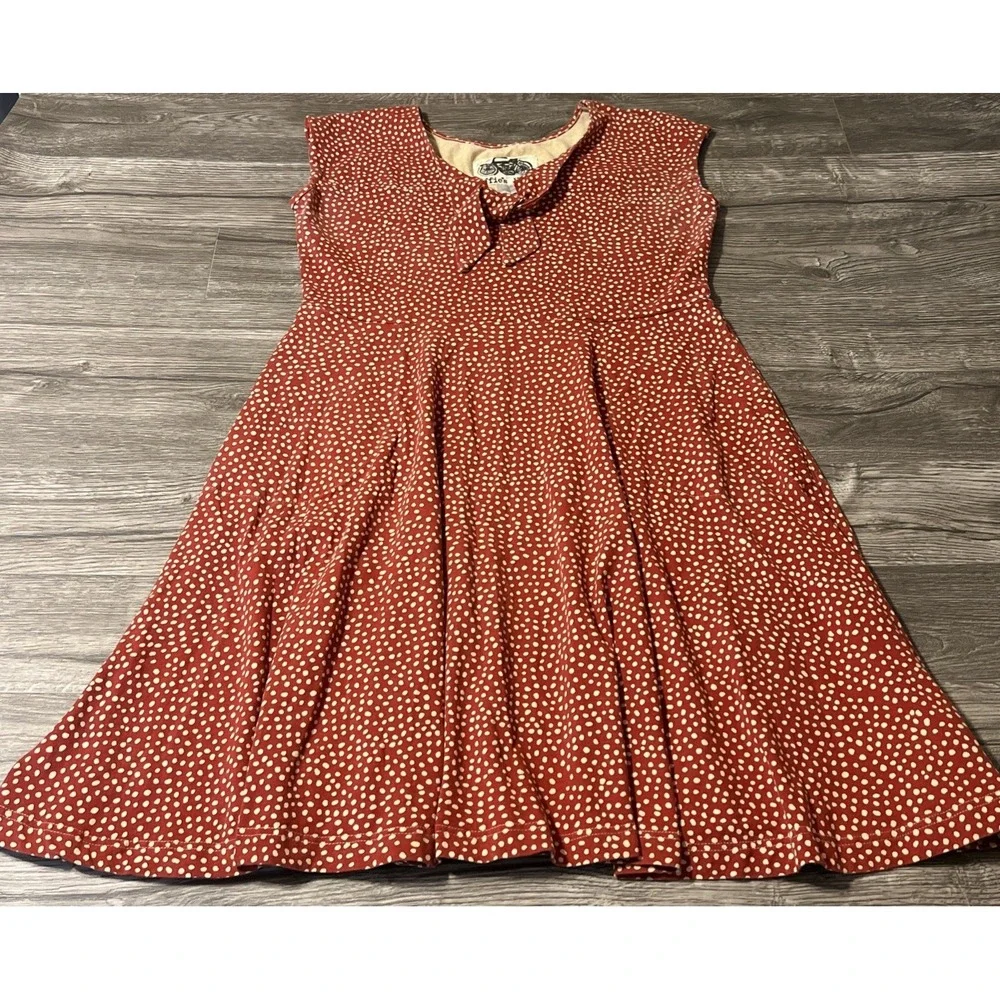 Effie's Heart The Ready Dress in Chamomile Print Burnt Orange Polka Dot Size 1X - Picture 2 of 9